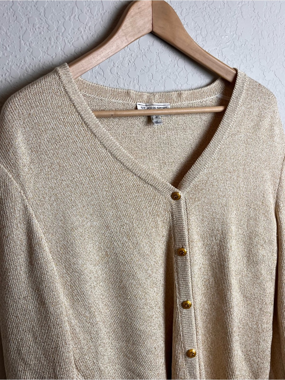 St. John Sport Marie Gold Cardigan Sweater Medium M Vintage Women’s Santana Knit - Picture 6 of 11